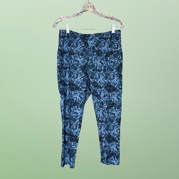 Danskin Women's Watercolor Floral Printed Leggings Blue Size Large - Picture 9 of 11